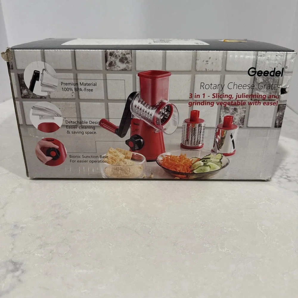 Geedel Rotary Cheese Grater, Kitchen Mandoline Vegetable Slicer with 3 Interchan